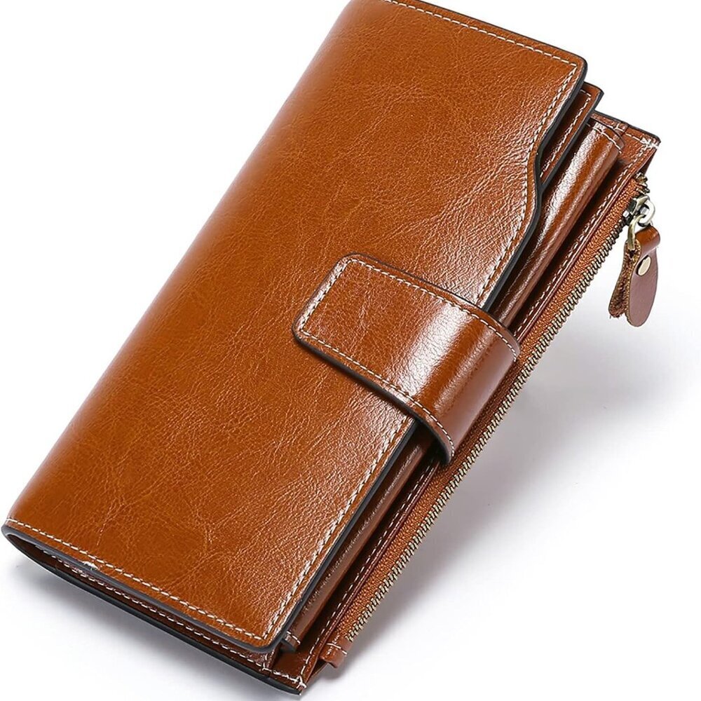 Women Leather Wallet RFID Blocking Clutch Card Holder Purse with Zipper Pocket
